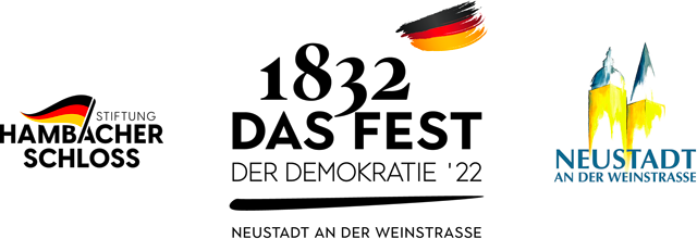 Logos: Stiftung Hambacher Schloss; 1832. Das Fest der Demokratie ’22; Neustadt an der Weinstraße.
